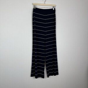 Chicos Slinky Knit Wide Leg Pants Size 1 Navy Striped Gaucho Lounge